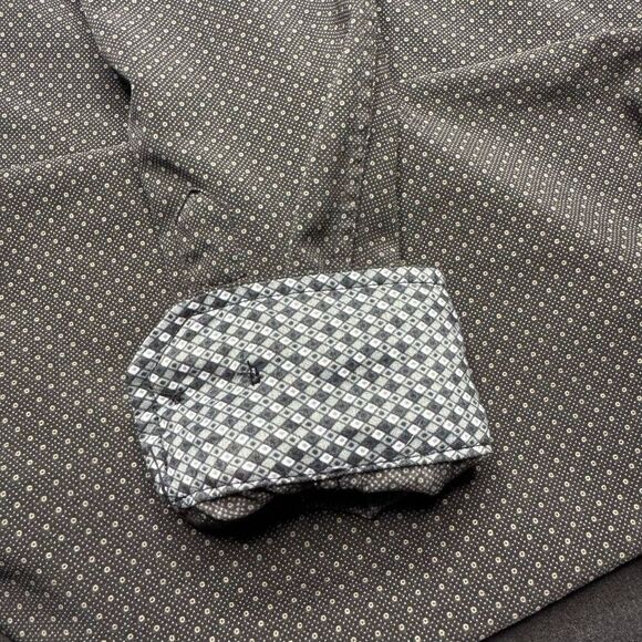 Tom Baine Slim Fit Mens XL Button Down Shirt Charcoal Diamond Pattern - Picture 5 of 9